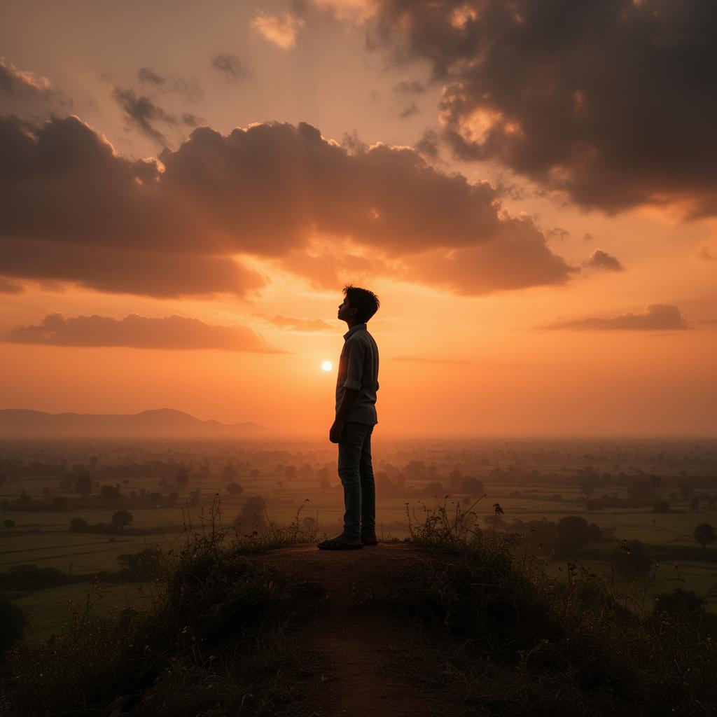 Young Indian at sunrise
